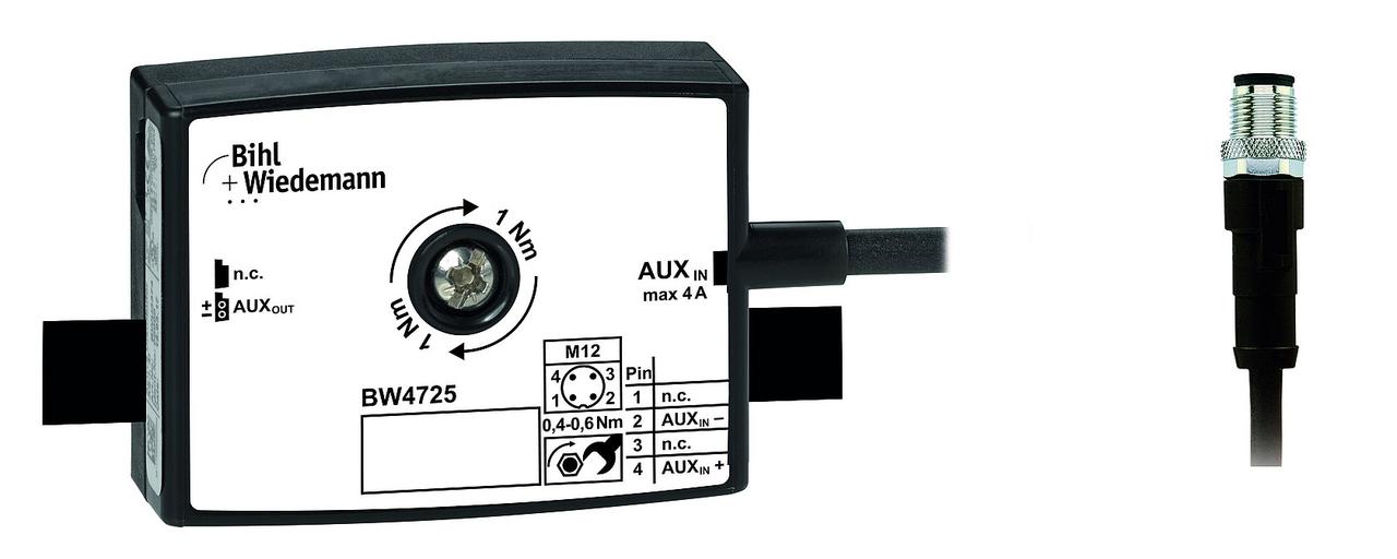 Passive Distributor AUX to 1 x M12 cable plug, straight, 4 poles, depth 19 mm, IP67