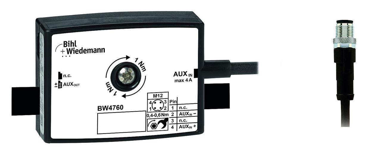 Passive Distributor AUX to 1 x M12 cable plug, straight, 4 poles, depth 19 mm, IP67