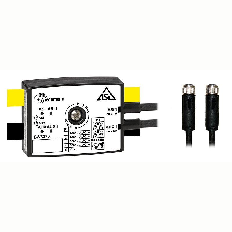 Passive Distributor ASi/AUX to 1 x M8 cable socket, straight, 5 poles and 1 x M8 cable socket, straight, 4