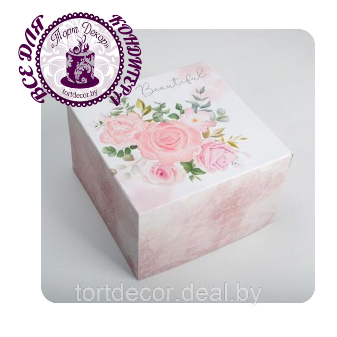 Коробка для торта "Цветочная" 30х30х19 см - фото 1 - id-p165373207