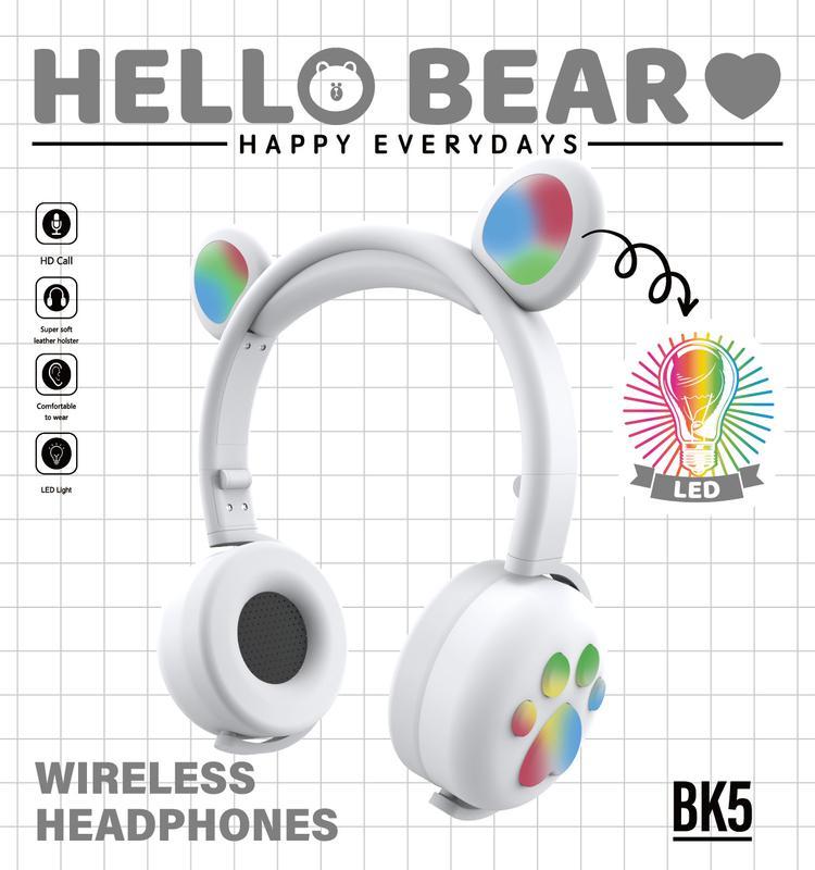 Беспроводные Bluetooth наушники Hello Bear BK-5 с подсветкой - фото 9 - id-p165412898