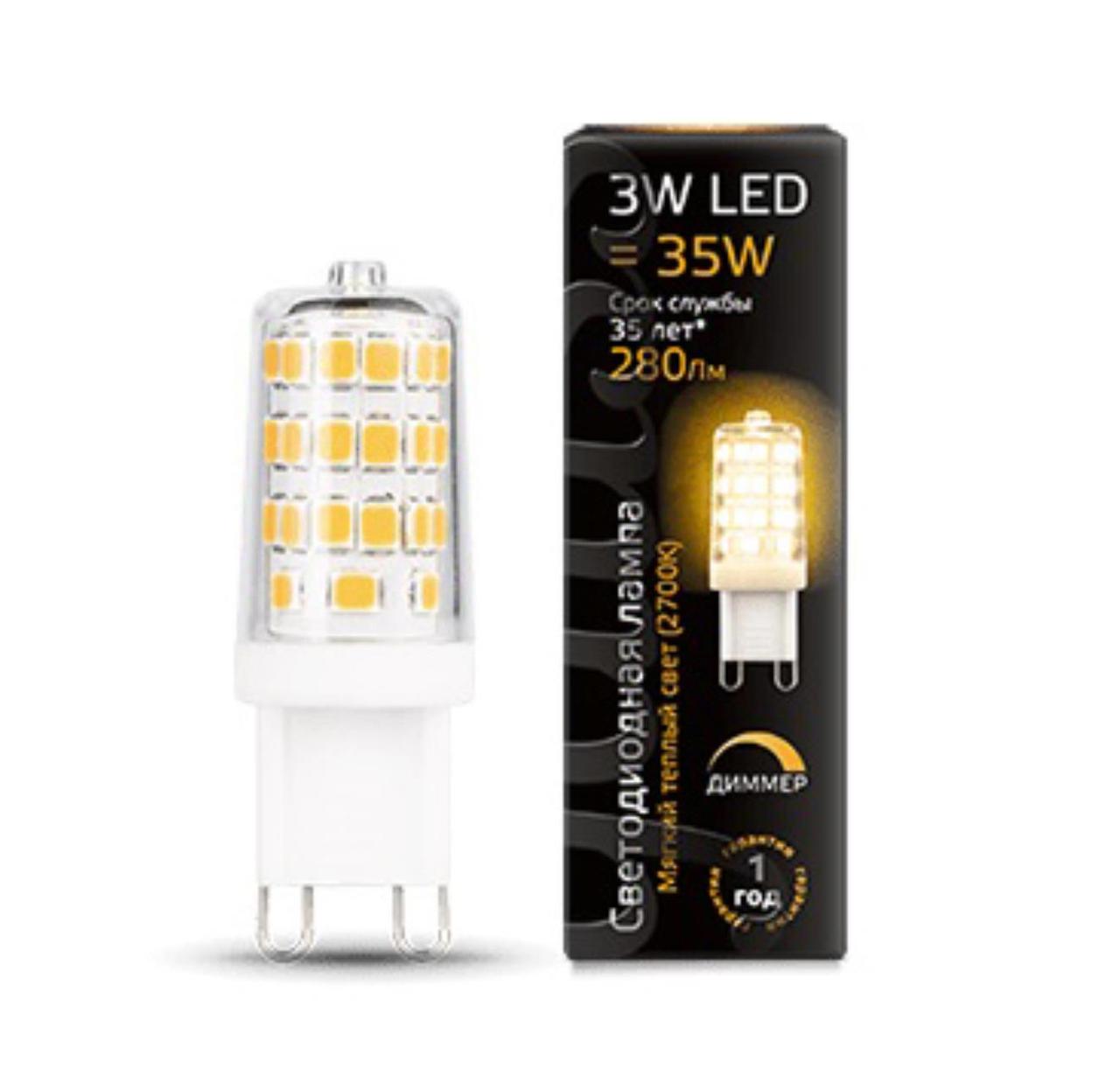 107309103 Лампа Gauss LED G9 AC185-265V 3W 280lm 2700K 1/20/200 диммируемая