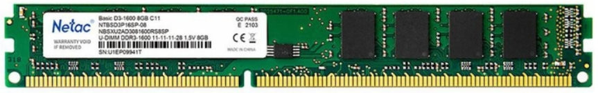 DDR3 8GB PC3-12800 Netac Basic (1600MHz) CL11 1.5V / NTBSD3P16SP-08 - фото 1 - id-p165065617