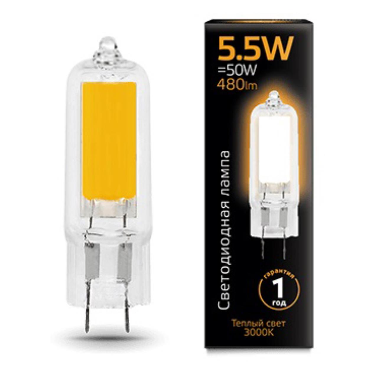 107807105 Лампа Gauss LED G4 AC220-240V 5.5W 480lm3000K Glass 1/10/200