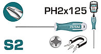 Отвертка крестовая PH2*125mm , магнитная, сталь-S2, обрезинная рукоятка TOTAL THT26PH2125