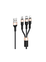 USB кабель Cable 3-in-1 Hoco x26 Xpress Lightning / Micro-USB / USB-C (black-gold)