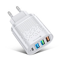 Зарядное устройство сетевое - блок питания USLION BK-393, 2.4A, 3 USB + 1 USB Type-C PD48W, белый 555462