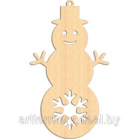 Заготовка деревянная "Новогодняя игрушка "Снеговик со снежинкой" 10х6 см