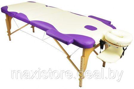 Массажный стол Atlas Sport 70 см складной 3-с деревянный (кремово-фиолетовый) - фото 2 - id-p163172847