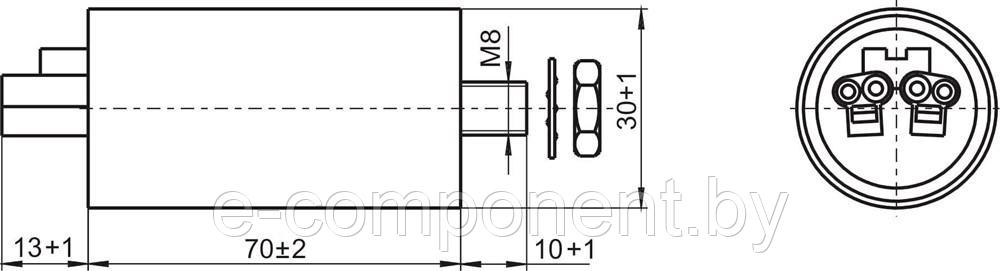 _WTB 10 мкФ &#177;5% 250V d30 l70 M8x10 (Пласт. корпус/Wago/-40C...+85C) Конденсатор - фото 2 - id-p165672779