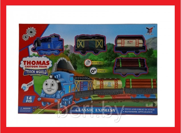 2055-6 Детская железная дорога "Паровозик Томас и друзья", 14 деталей, паровозик Томас - фото 1 - id-p165695425