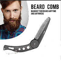 Металлическая карманная расческа для бороды и усов,в виде складного ножа ALIVER с карабином, фото 1