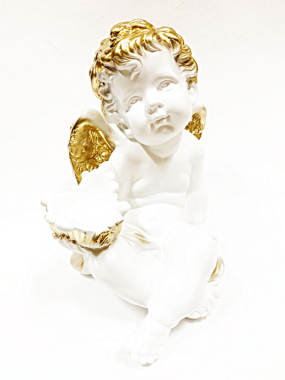 Статуэтка ангел с чашей сидит большой бело-золотой 30см. арт. кл-1161 - фото 1 - id-p165698440