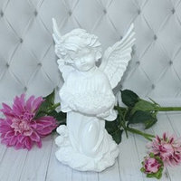 Статуэтка Ангел с корзиной роз Белый матовый 33 см, Арт.АВМ-2