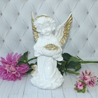 Статуэтка Ангел с корзиной роз Белый с золотом 33 см, Арт.АВМ-1
