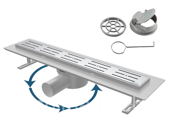 Трап сливой горизонтальный с сухим затвором Nova D50 65х300 (360°) решетка из нержавейки (5300.001), Турция