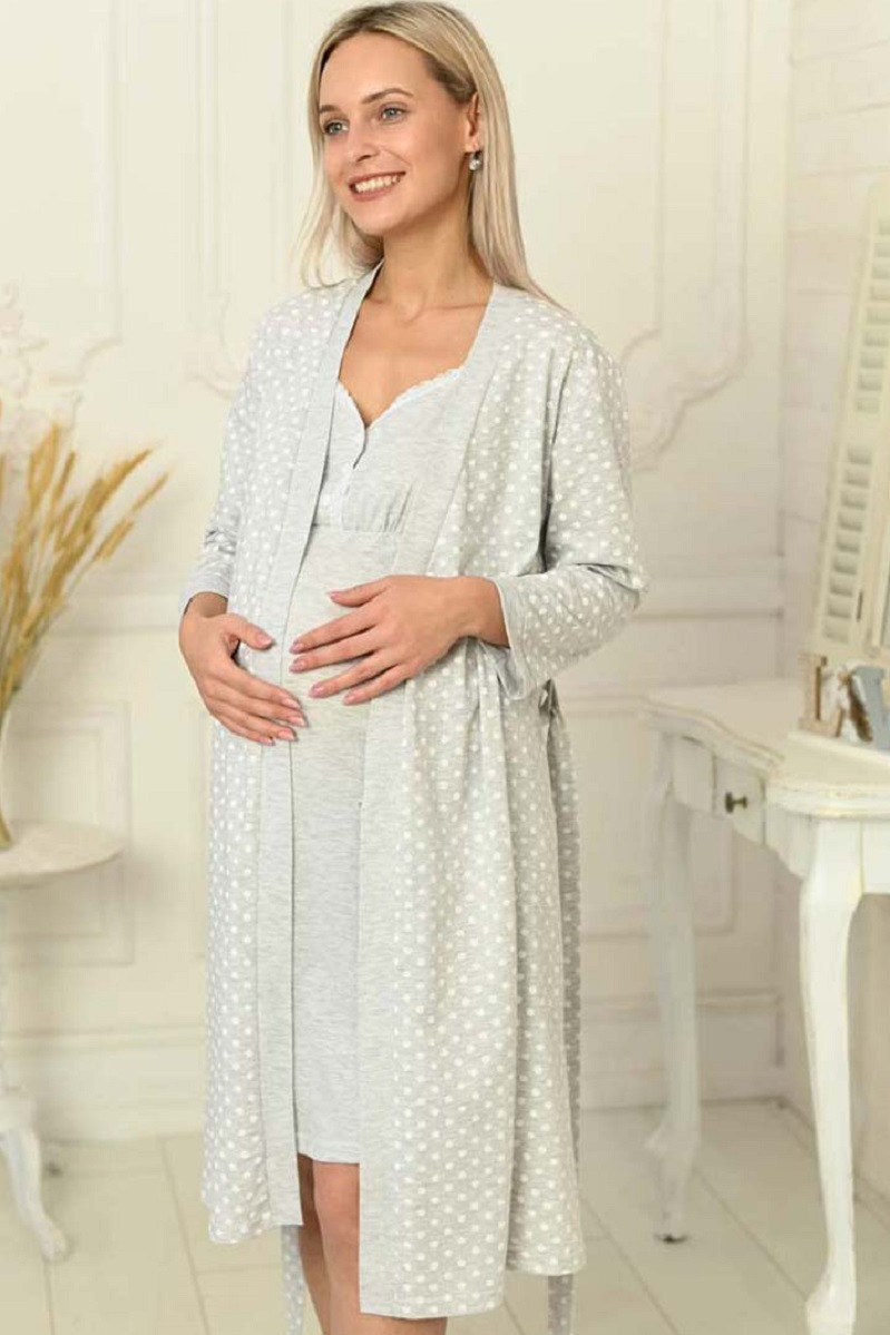 1-НМК 13920 Комплект для беременных и кормящих серый меланж/белый