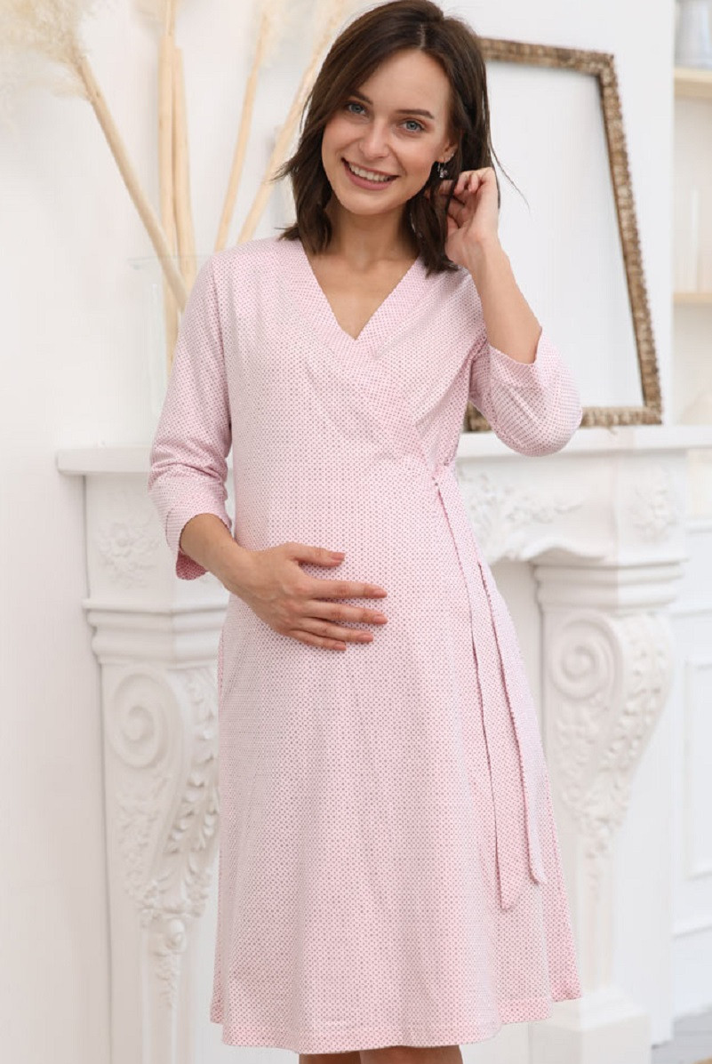 1-НМК 18401 Халат для беременных и кормящих мам светло-розовый/серый - фото 1 - id-p165730908