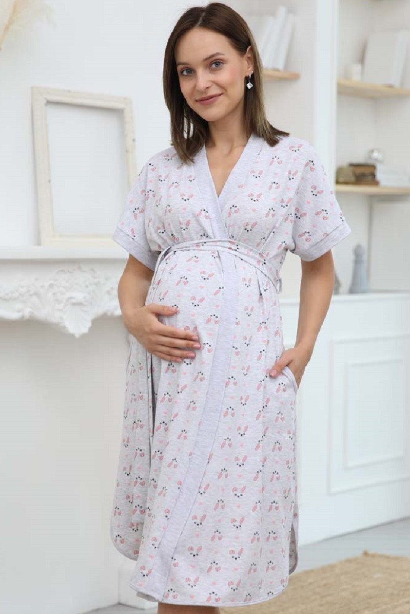 1-НМК 16702 Халат для беременных и кормящих мам серый меланж/розовый - фото 4 - id-p165730925