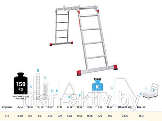 Лестница алюм. многофункц. трансформер 4х4 ступ., шир. 400 мм, 15,3кг NV3320 Новая высота (Максималь