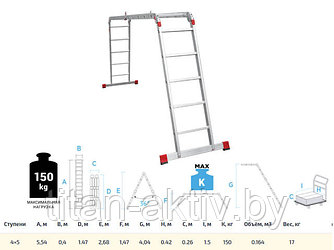 Лестница алюм. многофункц. трансформер 4х5 ступ., шир. 400 мм, 17кг NV3320 Новая высота (Без настила