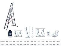 Лестница алюм. 3-х секц. 309/796/328см 3х12 ступ., 23,5кг NV5230 Новая Высота (макс. нагрузка 150кг