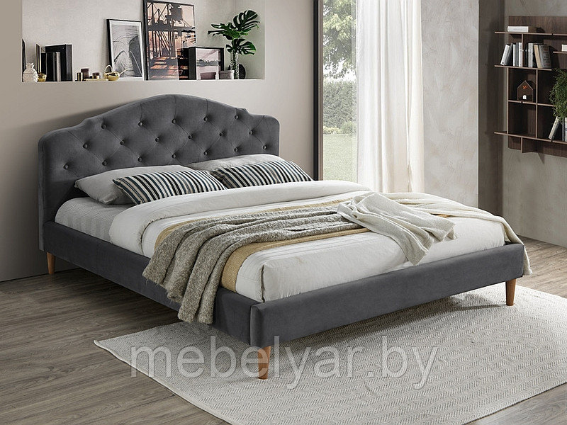 Кровать SIGNAL CHLOE VELVET BLUVEL 14 серый/дуб, 160/200 - фото 1 - id-p165765290