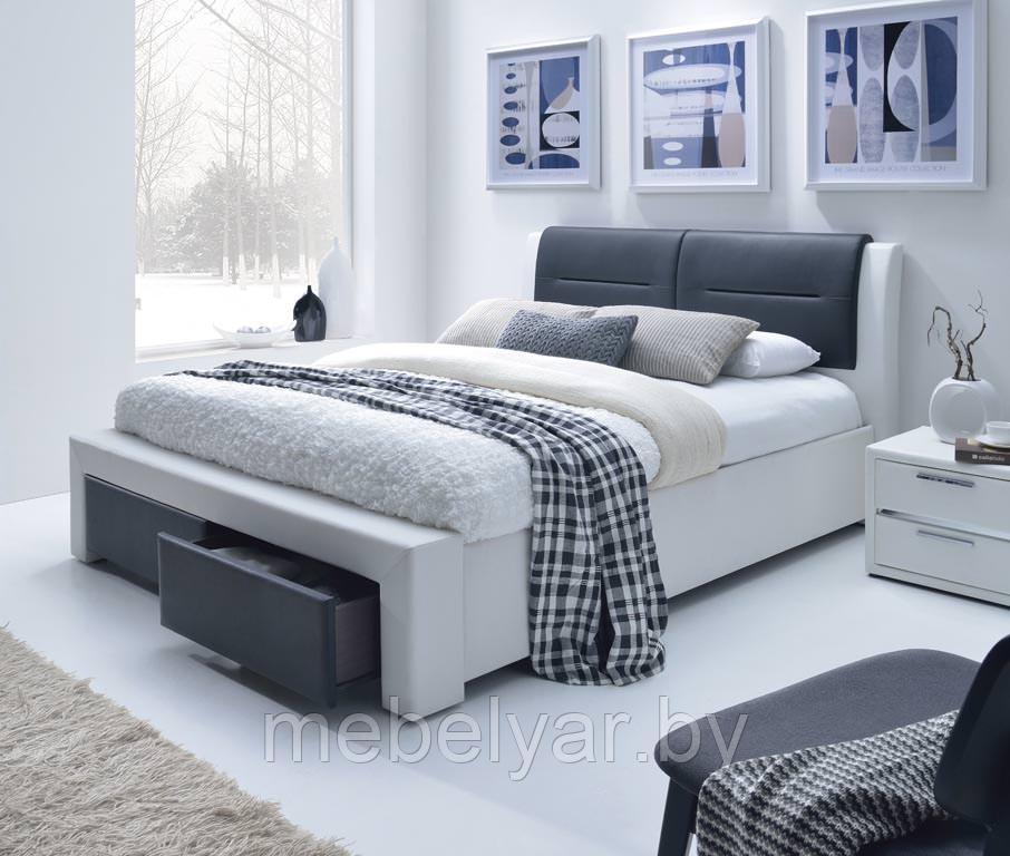 Кровать HALMAR CASSANDRA-S белый/черный, 140/200 - фото 1 - id-p165765317