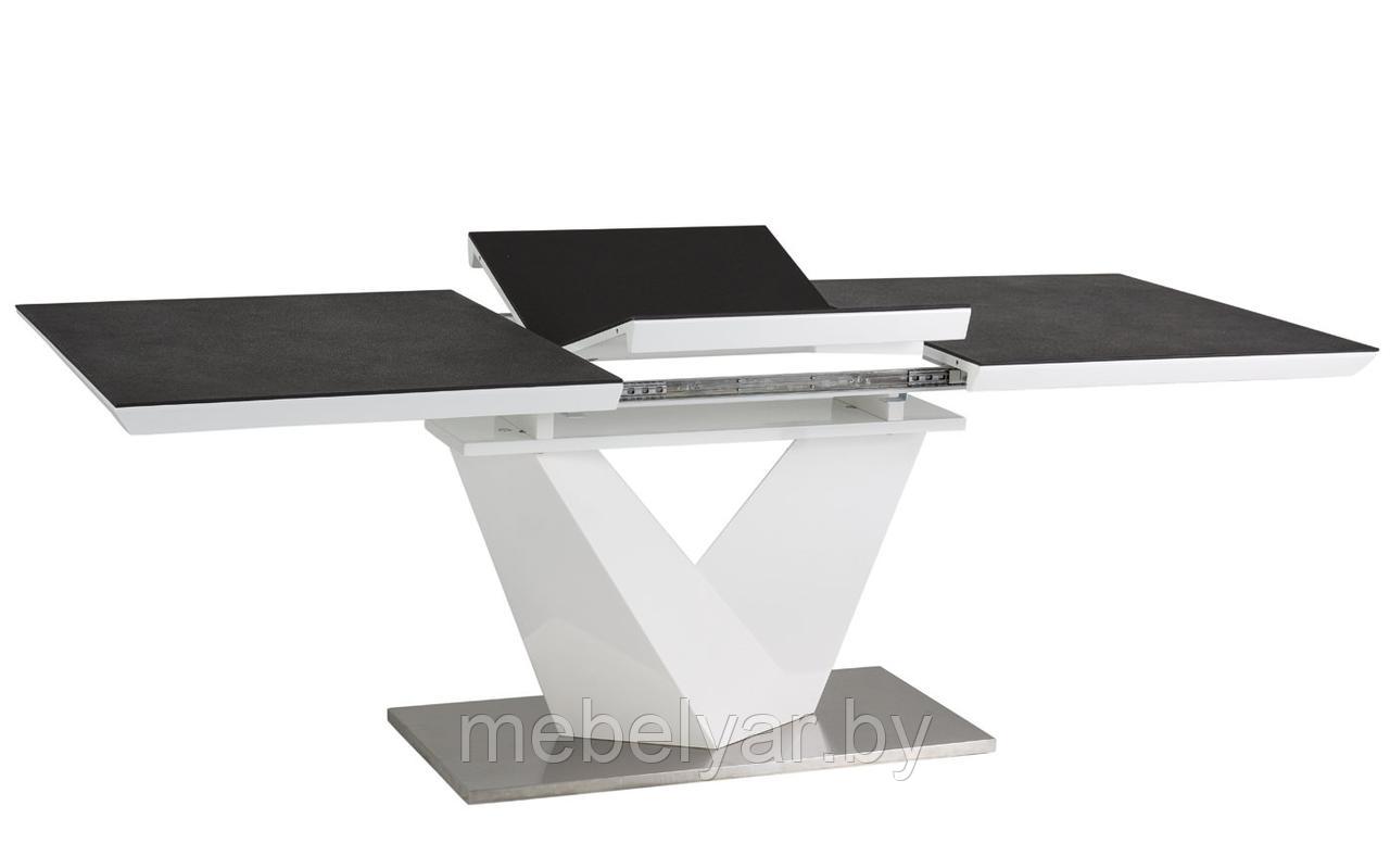 Стол обеденный SIGNAL ALARAS II 160 раскладной черный/белый лак 160-220/90/76, фото 1