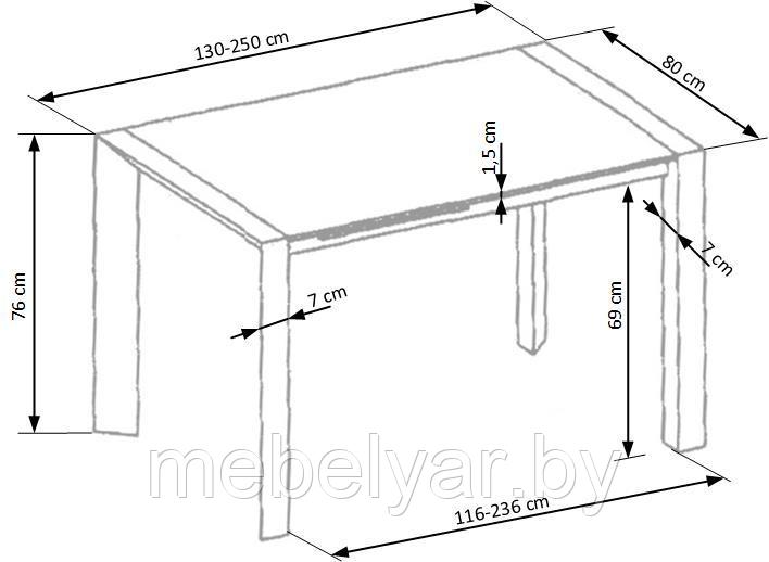 Стол обеденный HALMAR STANFORD XL раскладной белый 130-250/80/76 - фото 5 - id-p165768401