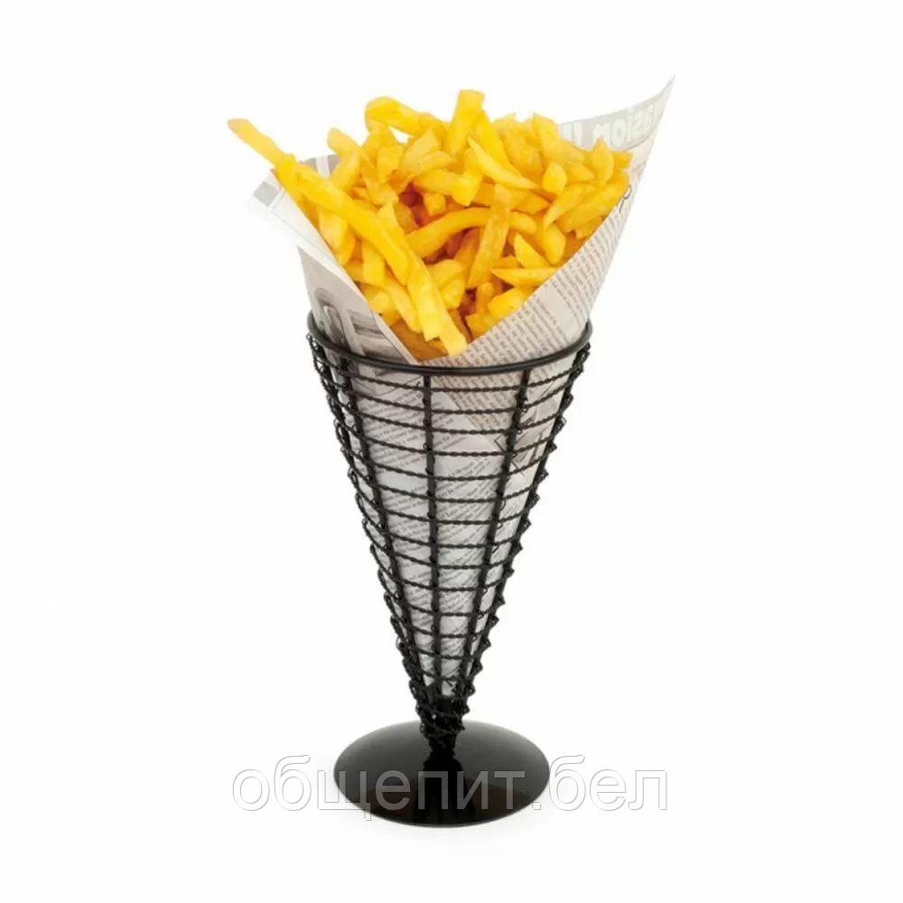 Корзинка-конус для картофеля фри, 12,8*22,5 см, черная, сталь - фото 1 - id-p165775818