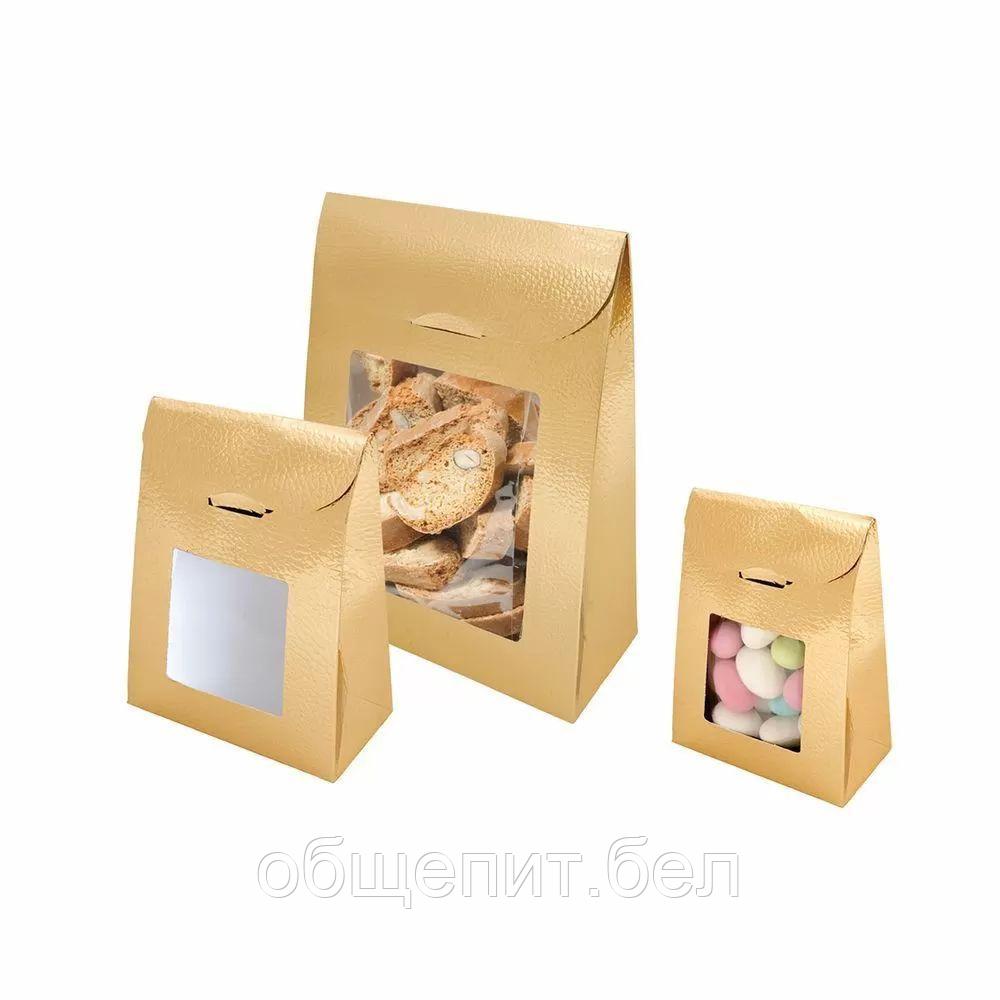 Пакетик с окном для кондитерских изделий, 9+4,5*13 см, золотой, картон, 1 шт, Garcia de Pou - фото 1 - id-p165774362
