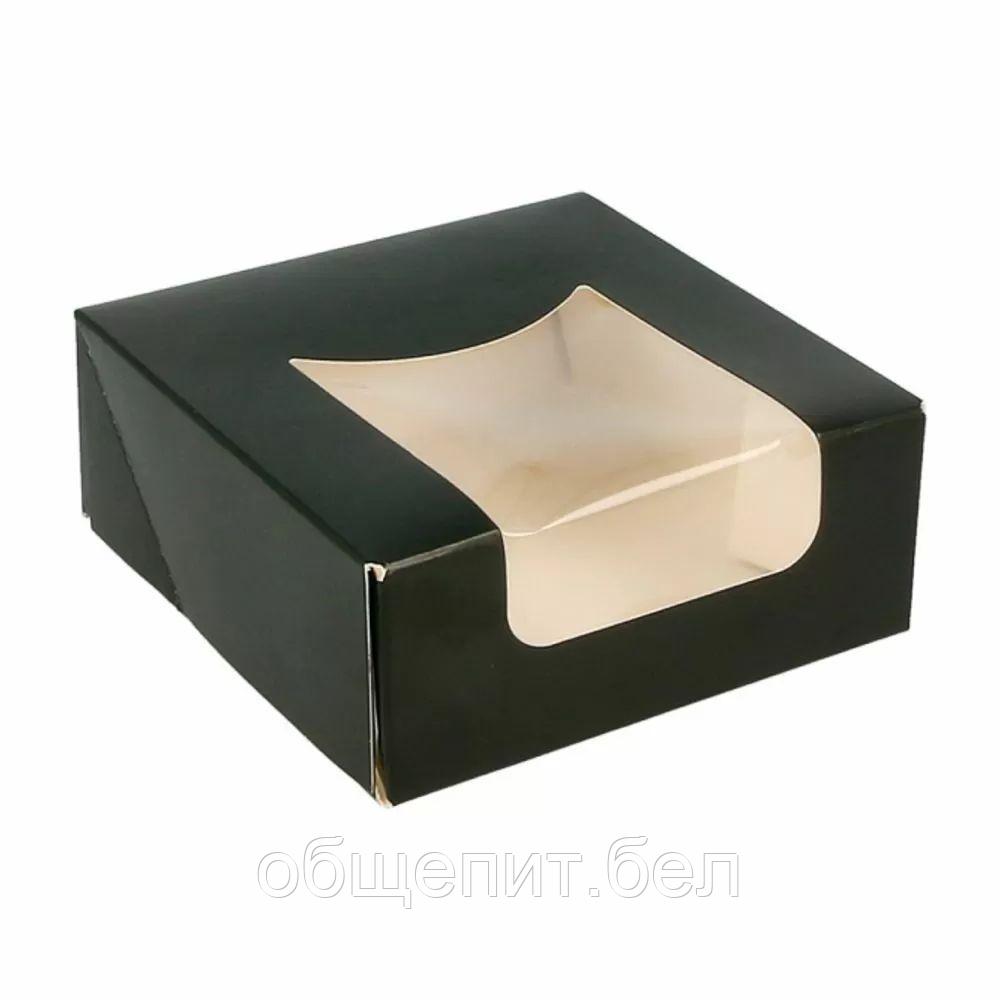 Коробка для суши/макарон с окном 10*10*4 см, чёрный, 50 шт/уп, бумага, Garcia de Pou