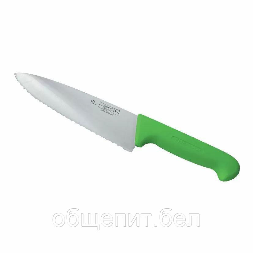 Нож PRO-Line поварской 20 см, зеленая пластиковая ручка, волнистое лезвие, P.L. Proff Cuisine - фото 1 - id-p165778132