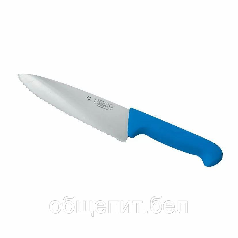 Нож PRO-Line поварской 20 см, синяя пластиковая ручка, волнистое лезвие, P.L. Proff Cuisine - фото 1 - id-p165778135