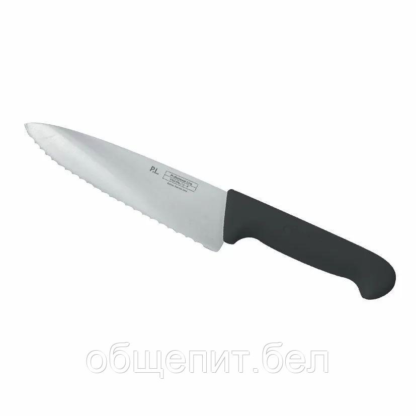 Нож PRO-Line поварской 20 см, черная пластиковая ручка, волнистое лезвие, P.L. Proff Cuisine - фото 1 - id-p165778136