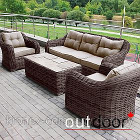 Комплект мебели из ротанга OUTDOOR Касабланка (3-местный диван, 2кресла, стол), ш/п, коричневый