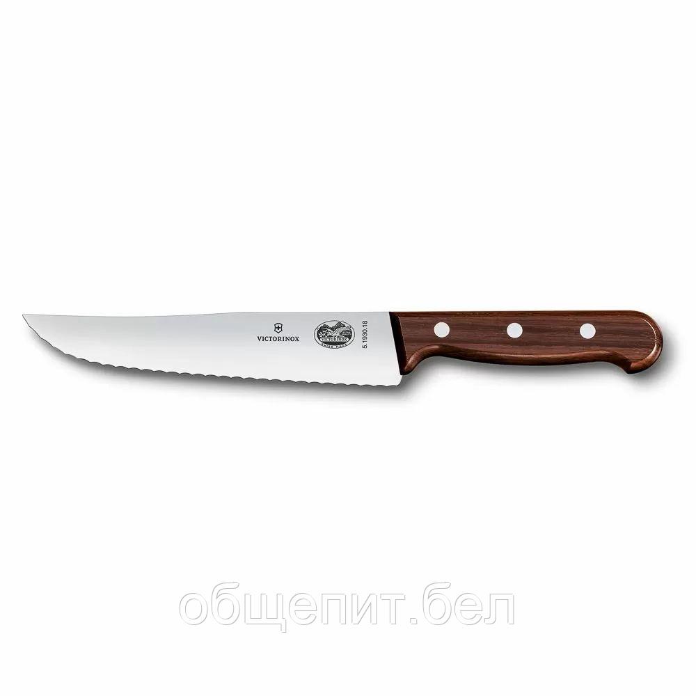 Нож для нарезки Victorinox Rosewood, волнистое лезвие, 18 см, ручка розовое дерево