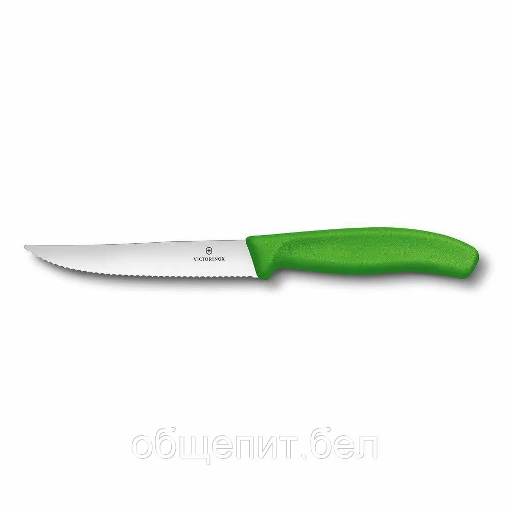 Нож Victorinox для стейка и пиццы, зеленая ручка, волнистое лезвие, 12 см - фото 1 - id-p165778439