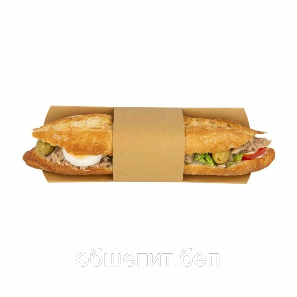 Упаковка с кольцом для сэндвича/ролла/багета, 100 шт/уп, картон, коричневая, Garcia de Pou