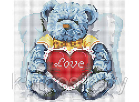Алмазная мозаика на подрамнике "Медвежонок с сердцем" 30х30 см