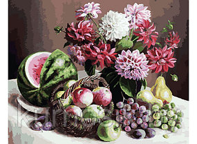 Картина для раскрашивания по номерам на холсте "Георгины и фрукты"