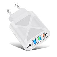 Зарядное устройство сетевое - блок питания USLION BK-390, 2.4A, 3 USB + 1 USB Type-C PD48W, белый 555473