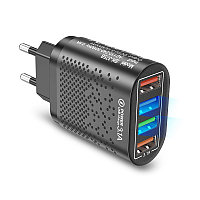 Зарядное устройство сетевое - блок питания USLION BK-375, 3.1A, 4 USB, черный 555476