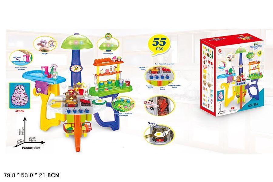 Кухня детская игровая 788A вода, свет, звук, 55 предметов си - фото 2 - id-p165971434