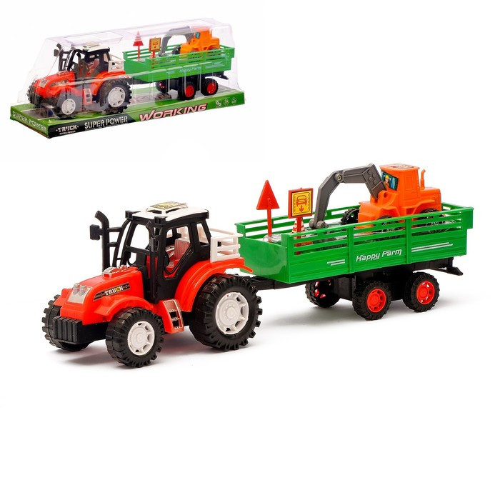 Трактор инерционный «Фермер», с прицепом, цвета МИКС - фото 1 - id-p165974998