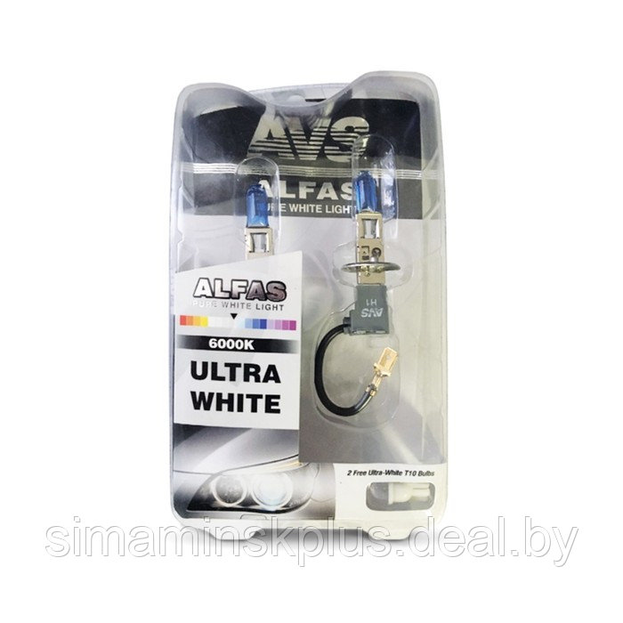 Лампа автомобильная AVS ALFAS Pure-White 6000К, H1, 12 В, 85 Вт, + T10, набор 2 шт - фото 1 - id-p165977812