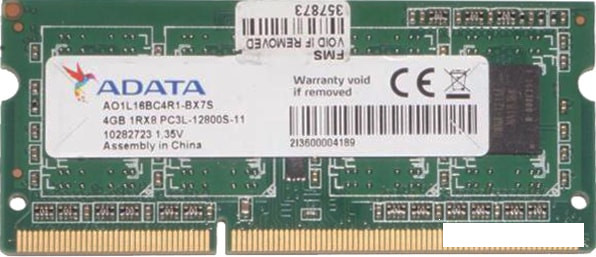 Оперативная память A-Data 4GB DDR3 SODIMM PC3-12800 AO1L16BC4R1-BX7S - фото 1 - id-p165728899