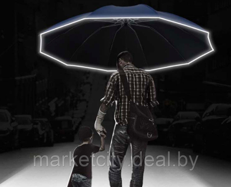 Зонт Zuodu Automatic Umbrella Led черный с фонариком - фото 2 - id-p166059402