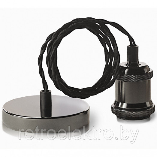 Комплект из ретро патрона, потолочной чаши и 1 метра провода, цвет - черный глянец - фото 3 - id-p166060207